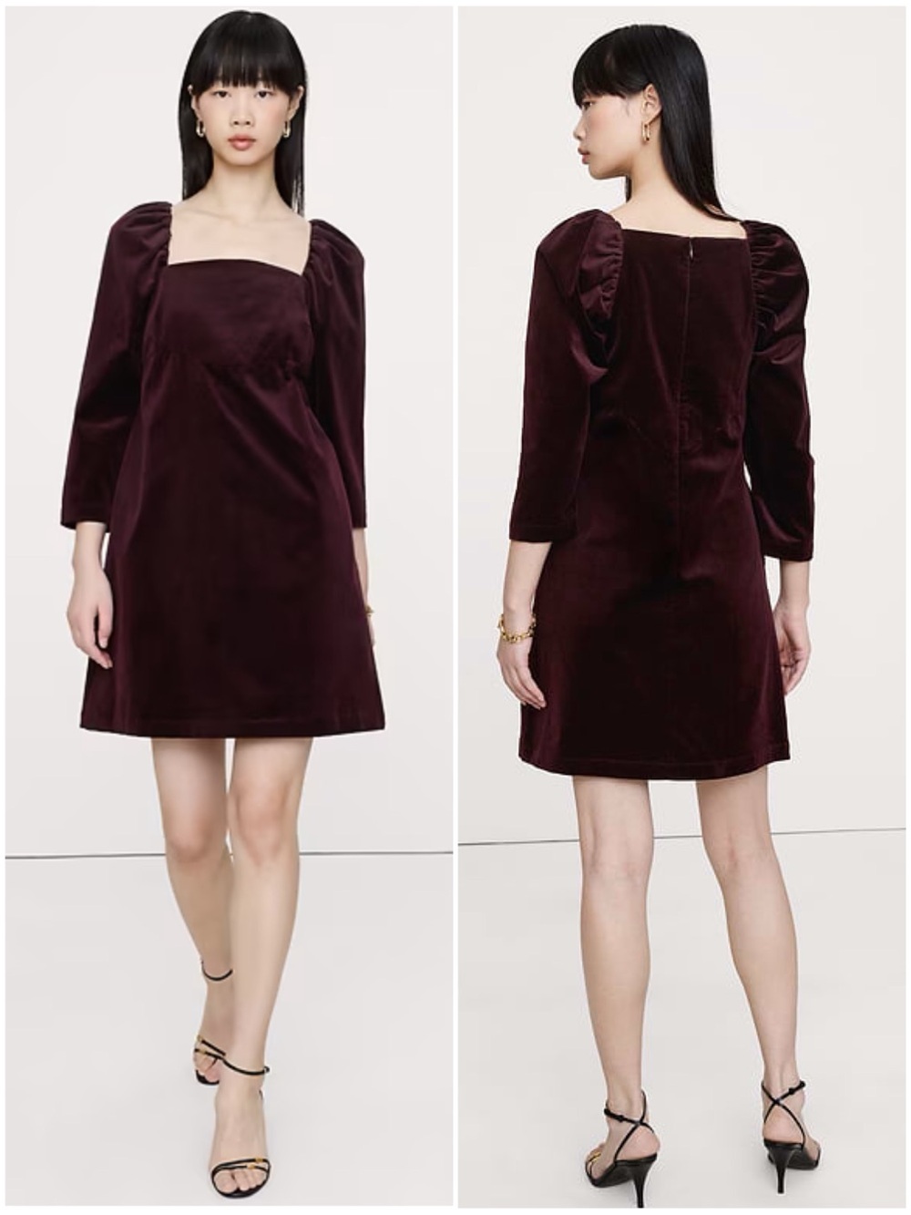 BANANA REPUBLIC Women’s Size XS Velvet Puff-Sleeve A-Line Square Neck Mini Dress
